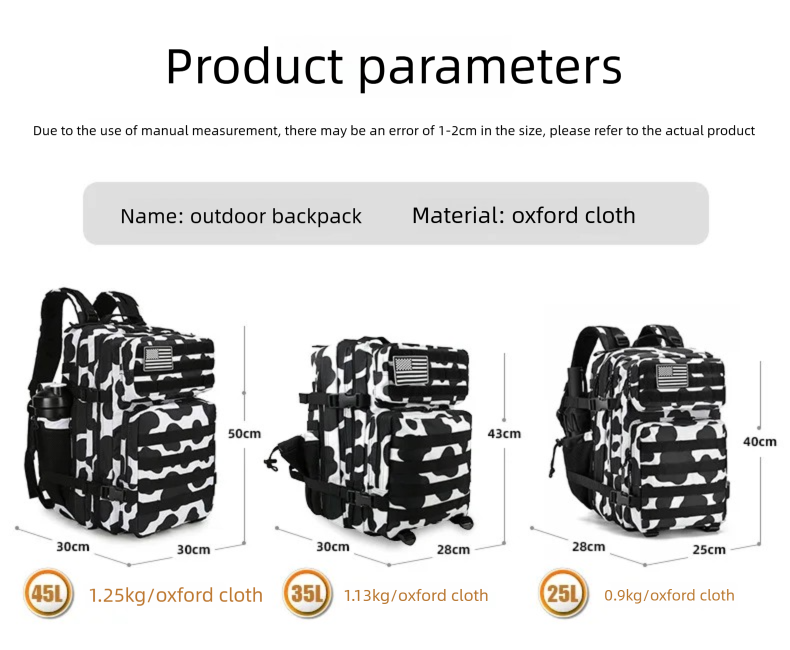 45L/35L/25L Tactical Backpack  - Outdoor Sport Backpack 评论和价格